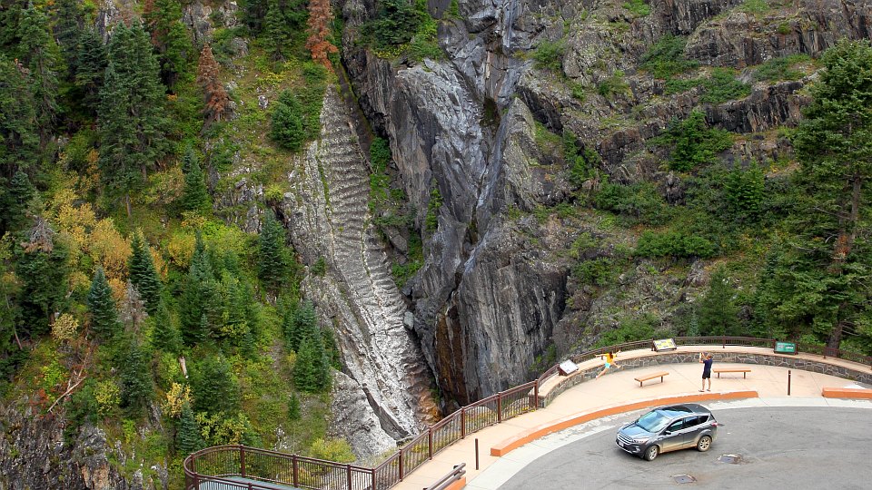 Leaping Girl at Bear Creek Falls Overlook