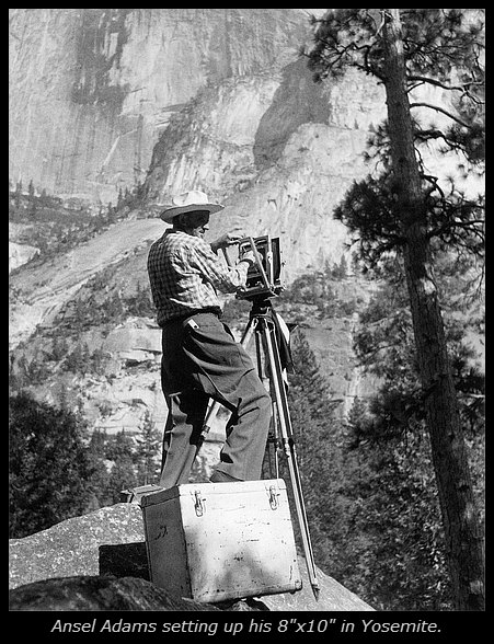 Ansel Adams setting up his 8x10
 at Yosemite