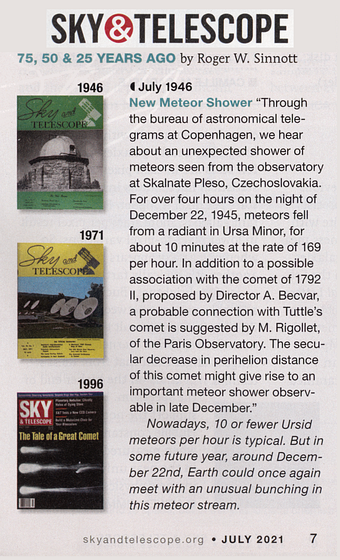 75 years ago in Sky & Telescope magazine (July, 2021; pg 7)